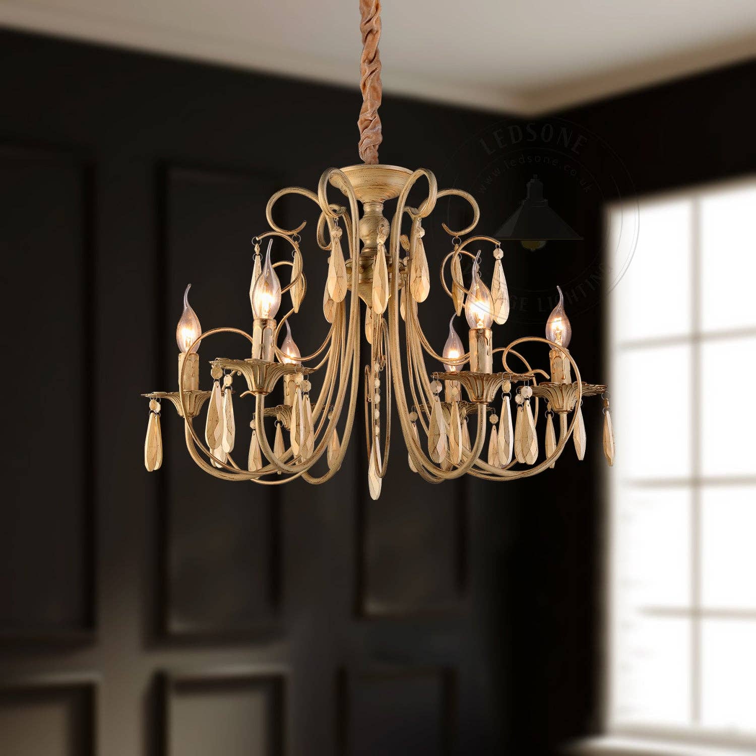 Ledsone - Wholesale Kroonluchter/hangend licht - Traditionele Geborsteld Goud 6 Armen Kristallen Kroonluchter Plafondlamp Kaarslamp ~ 46174