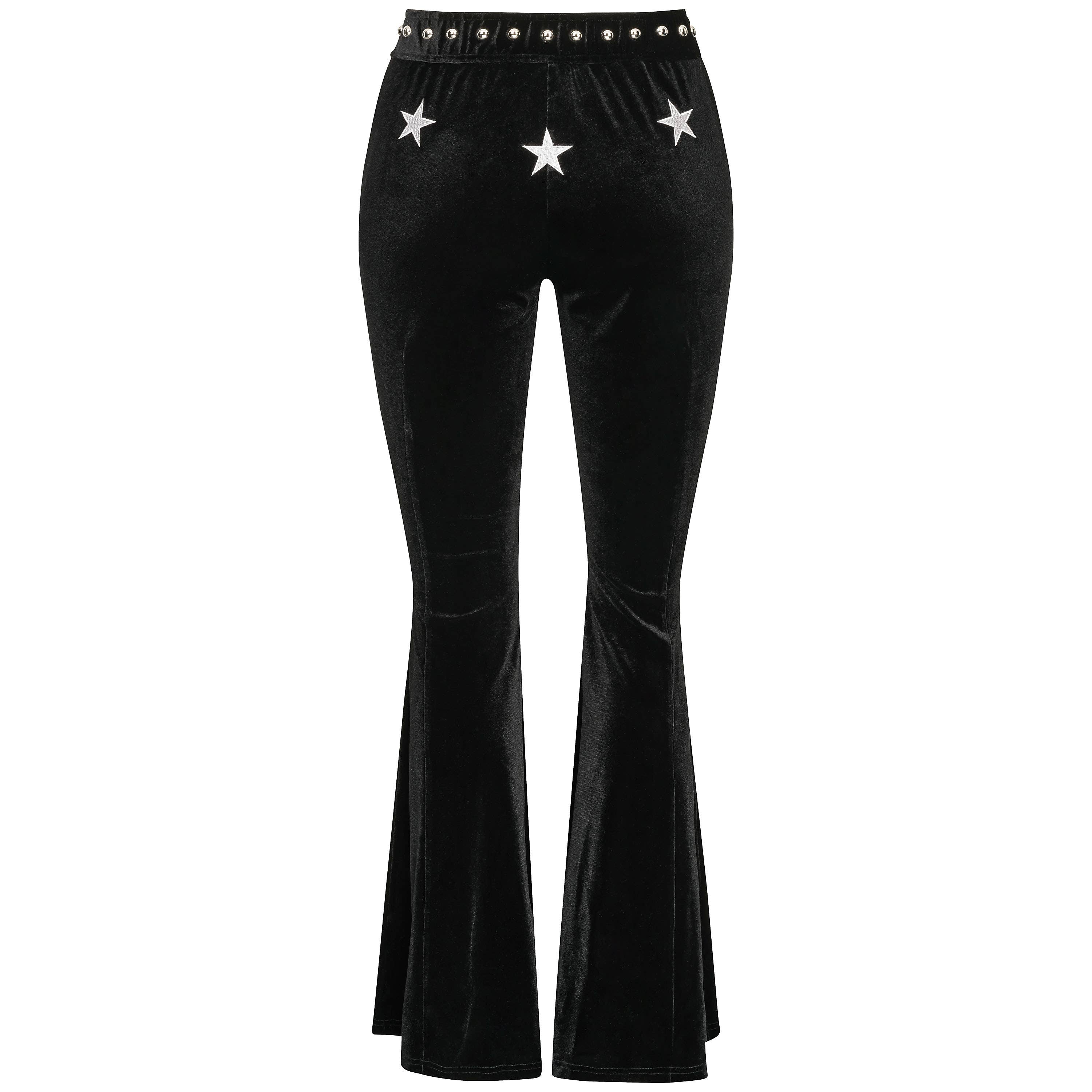 Pretty Attitude Clothing – wholesale Pants – Women's – Black Western Star Velvet Bell Bottoms 70S Flare Pants1