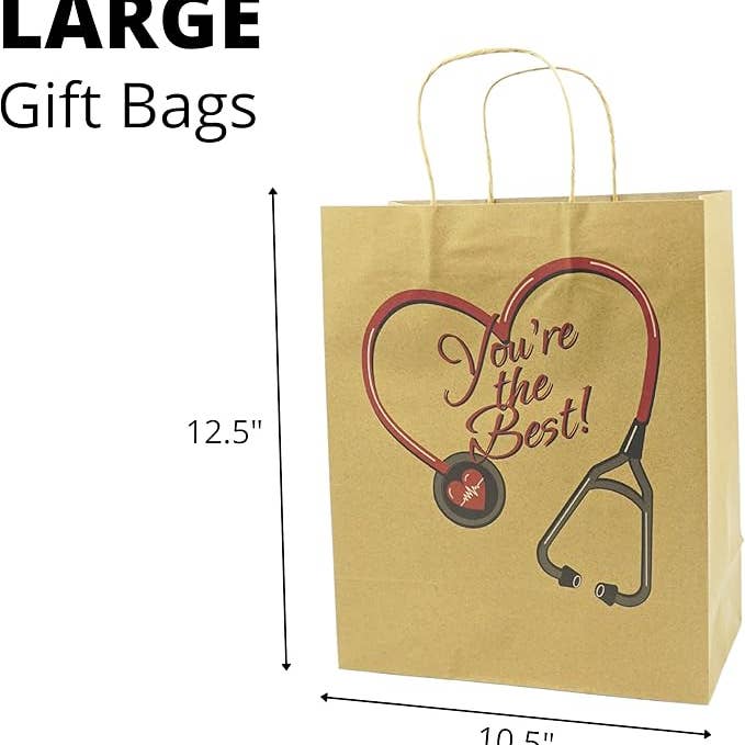 4E's Novelty - Wholesale Gift Bag - 4E's Novelty Nurse Gift Bags (12 Pack) Large 12" Kraft Paper Bag Bulk - National Nurse Appreciation Day. For Doctors Healthcare Hospital Worker Party Favors Goody Bag3
