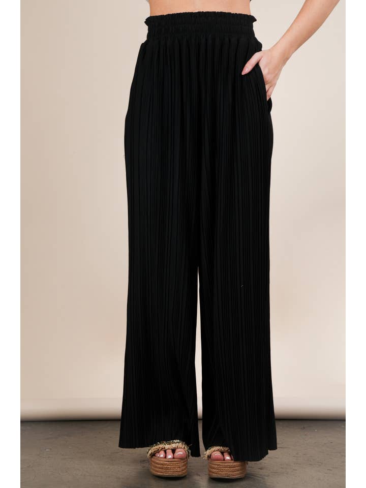 VERY J - Wholesale Pants - Women's - NP70826-Leopard Print & Solid Wide Leg Pleated Pants