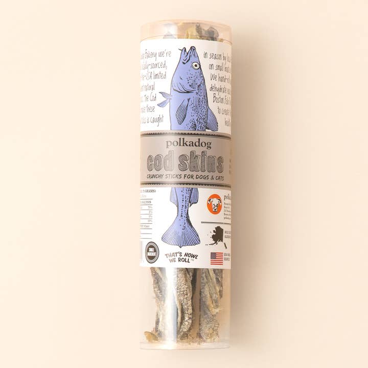 Pet Palette Distribution - Wholesale Pet Treats - Dog - Polkadog Cod Skins Crunchy Dog and Cat Treats Tube Case of 6