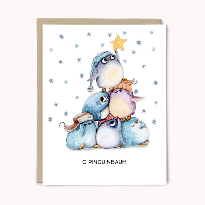 O Pinguinbaum Penguin kerstkaart voor wholesale door Paper Swan & Co.