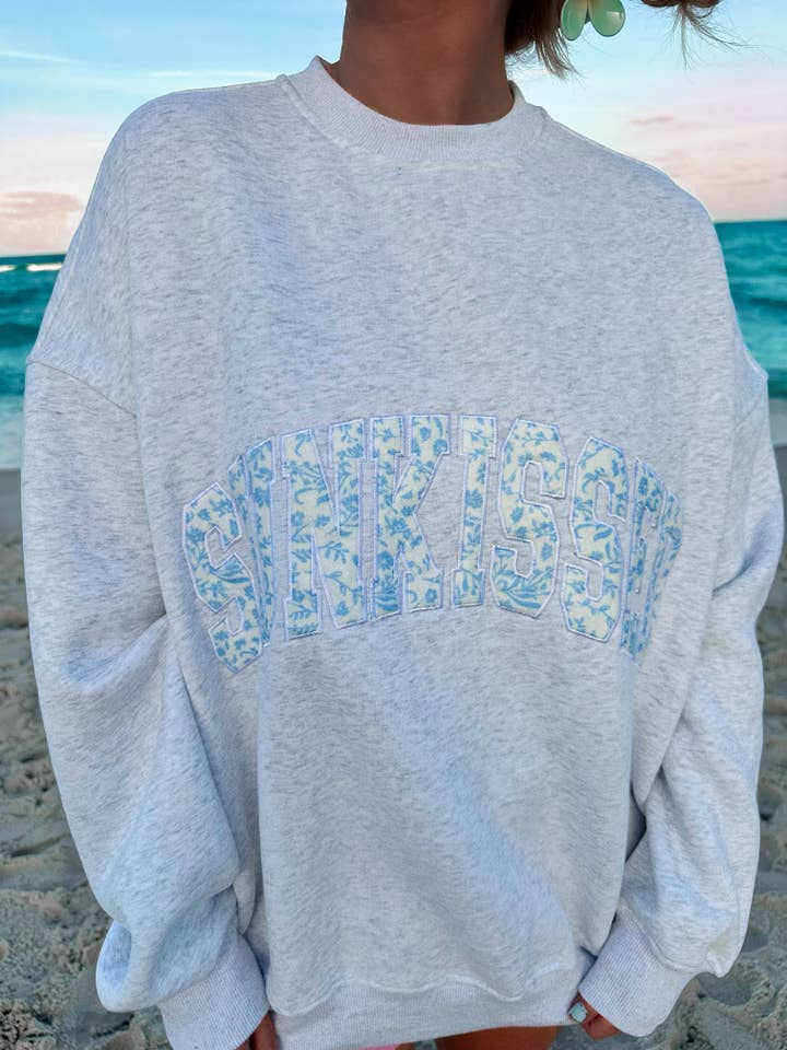 Pearl Grey Floral Sunkissed Embroider Sweatshirt for wholesale on Faire
