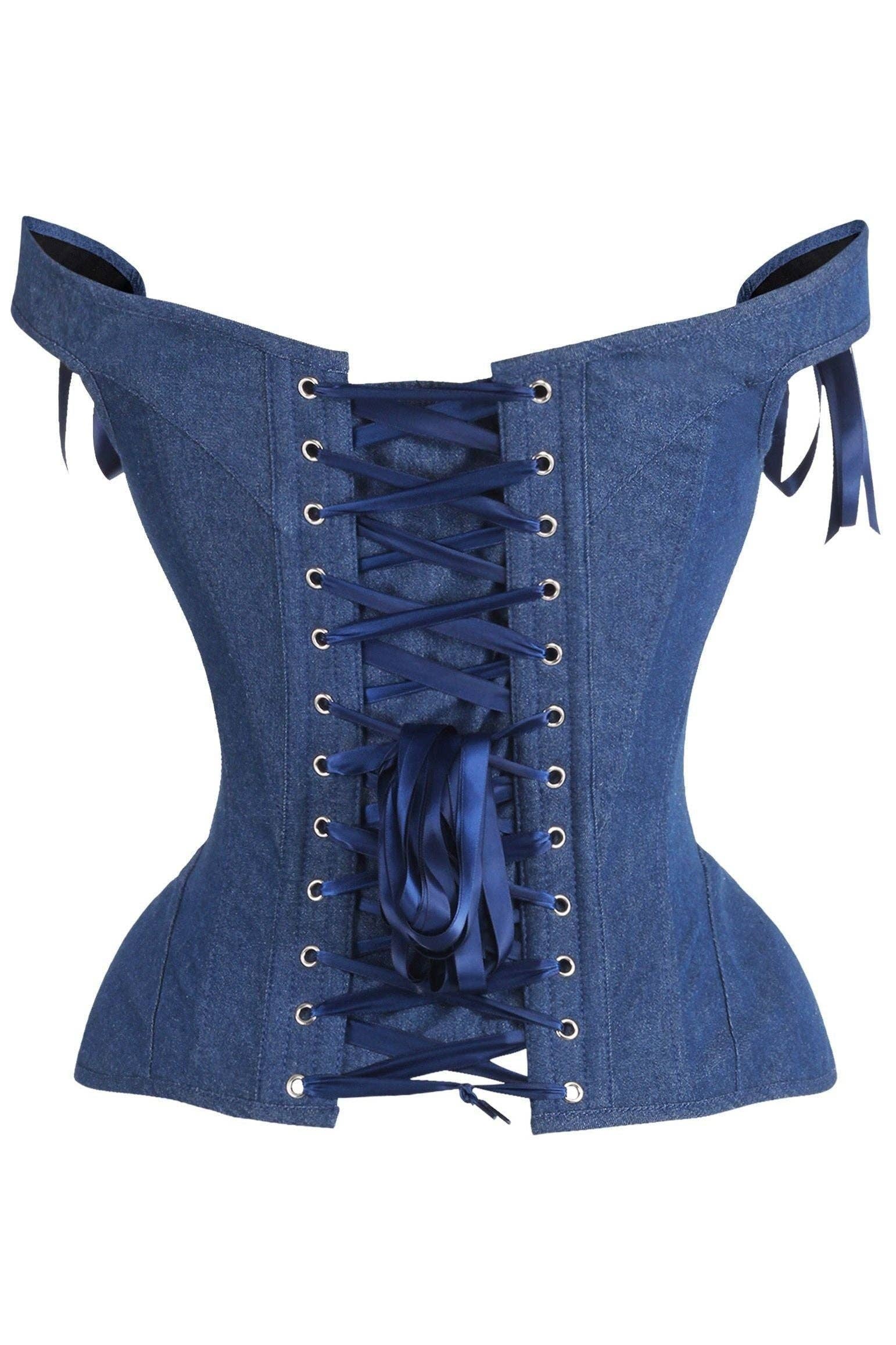 Daisy Corsets - Wholesale Corset - Women's - Top Drawer Dark Blue Denim Steel Boned Corset w/Straps2