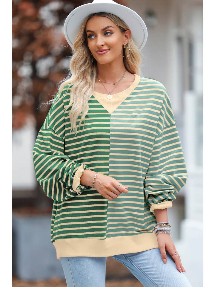 Aapparella - Wholesale Sweatshirt - Women's - Colorblock Striped Oversize Sweatshirt | S-2XL