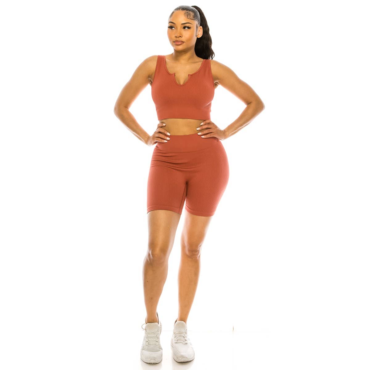 Lime All the Time – wholesale Activewear set – Women′s – 2 Pcs Set Ribbed Muscle Tank Bra and Highwaist Short7