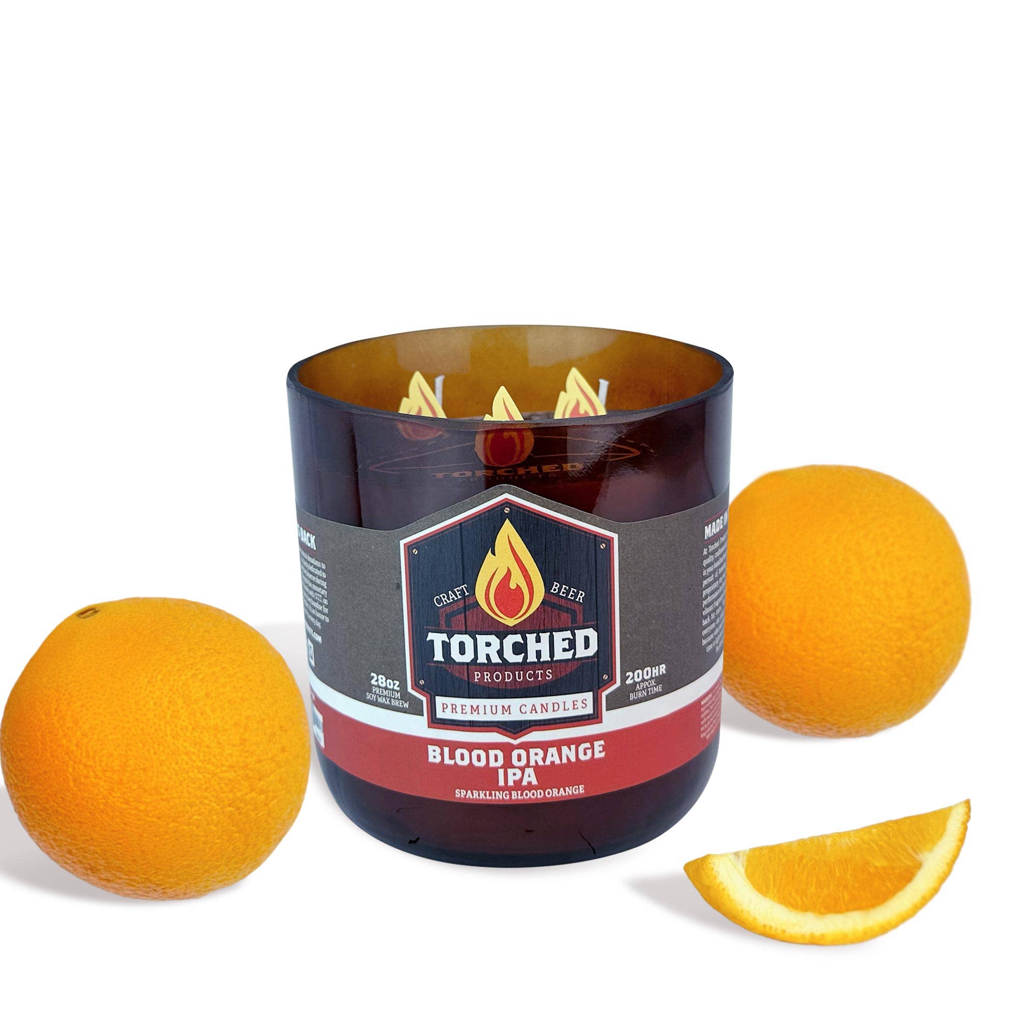 Torched Products – Großhandel Kerze im Glas / gefüllte Kerze – Kerze mit abgefackeltem Bier, 28 oz, Blutorange IPA0