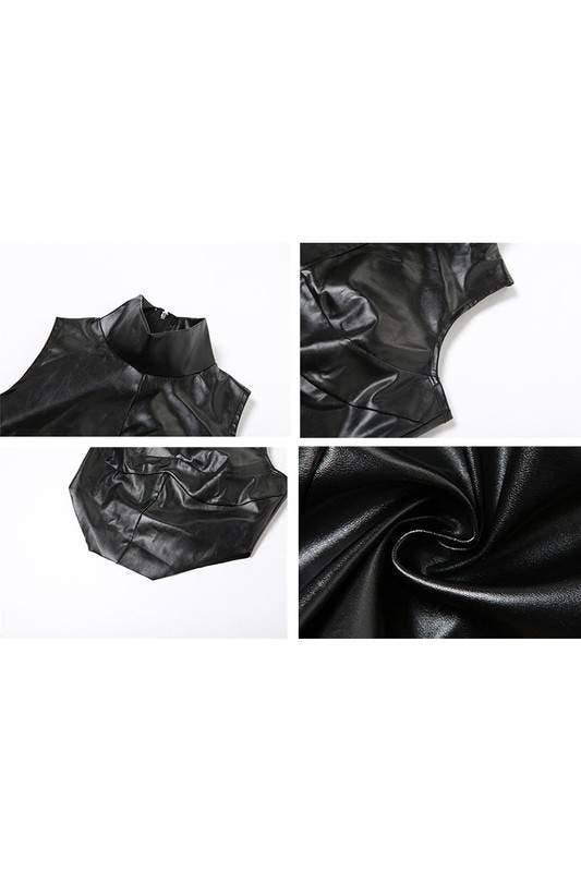 BLACK vinyl sleeveless top for wholesale on Faire4