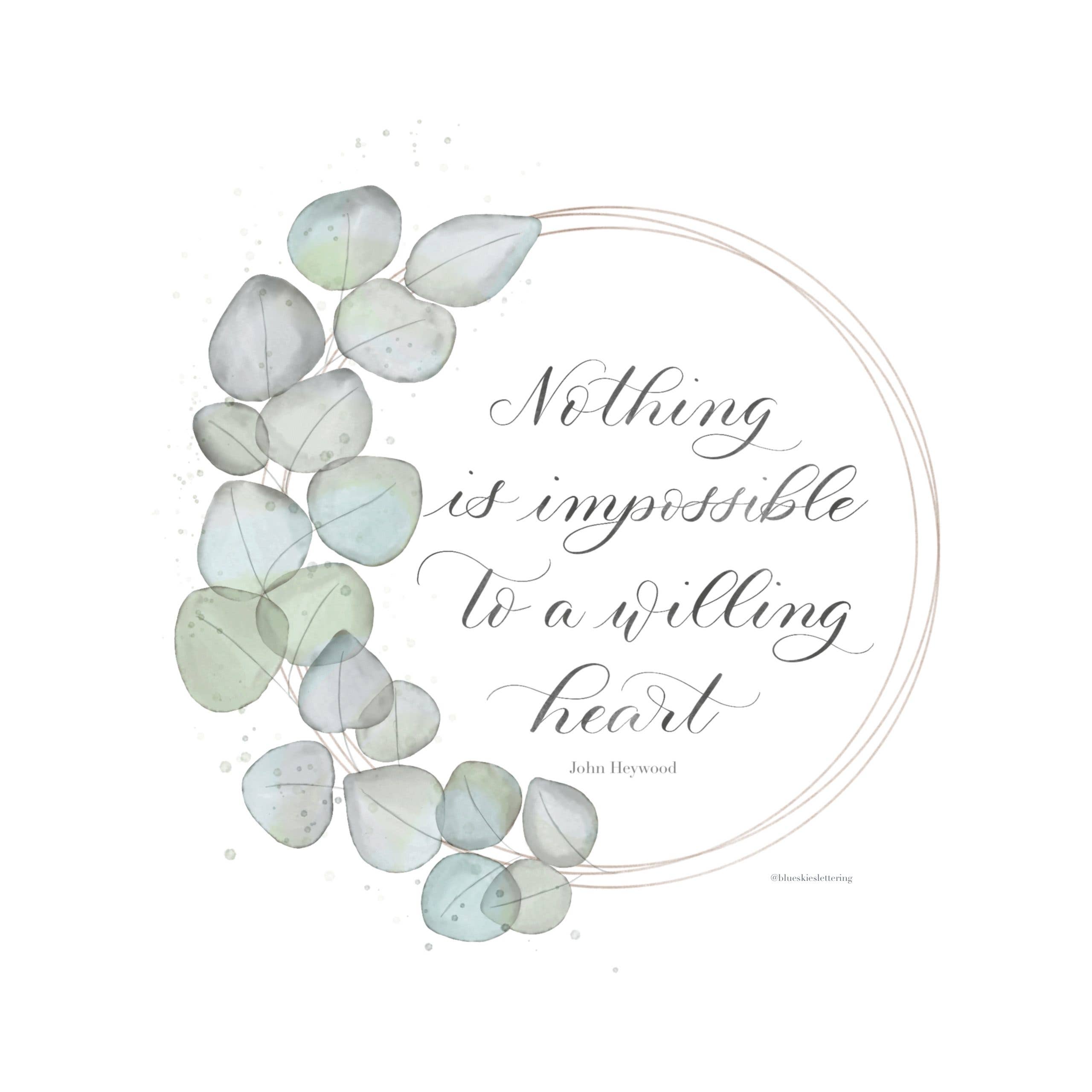 Blue Skies Lettering - Wholesale Everyday Greeting Card - "Nothing is Impossible to a Willing Heart" Note Card1