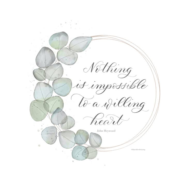 Blue Skies Lettering - Wholesale Everyday Greeting Card - "Nothing is Impossible to a Willing Heart" Note Card1