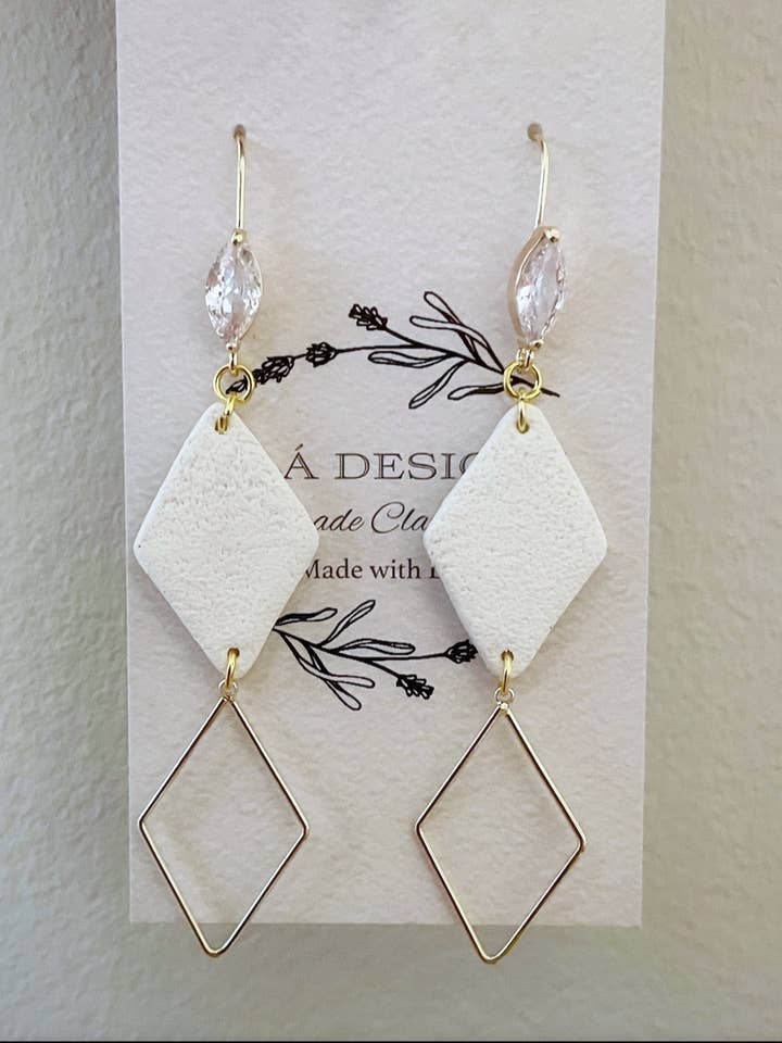 Diamond Shaped Clay and Gold Plated Earrings for wholesale by KLA Designs