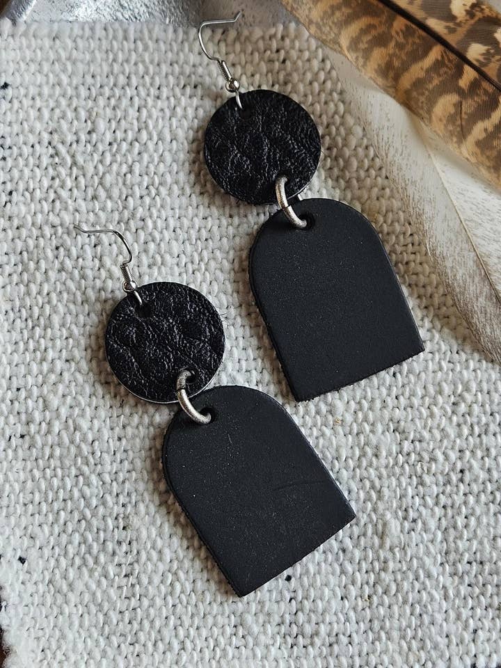 Black on Black Modern Hand Cut Leather Earrings for wholesale by Native Leather Co