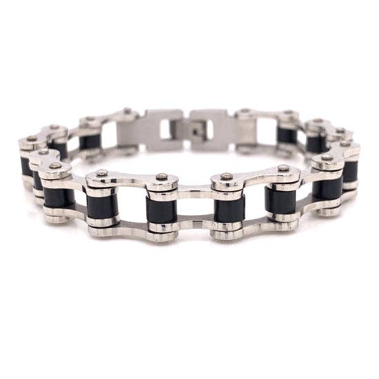 WJW - Wholesale Link & Chain Bracelet - Stainless Steel And Black Bike Chain Bracelet