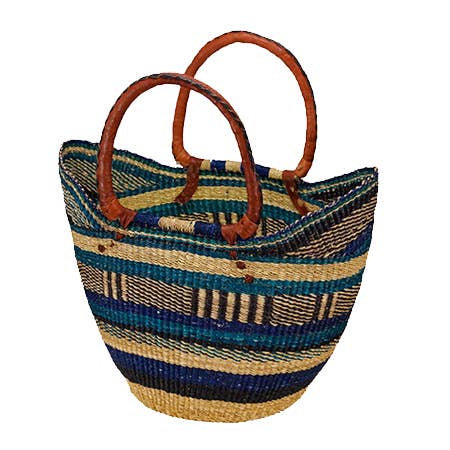 African Market Baskets - Wholesale Grocery/Shopping Bag - African Bolga Baskets : Shopping Tote w/ Flexible Rim(G-143)2