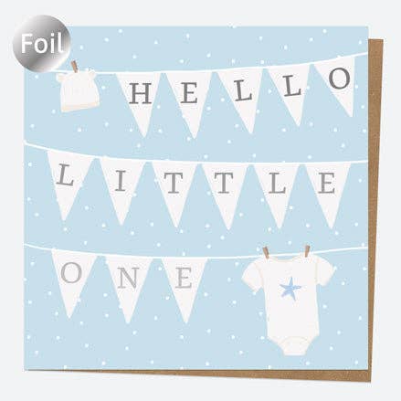 Dotty About Paper – wholesale Baby card – Luxury Foil New Baby Card - Dotty Washing Line - Blue1