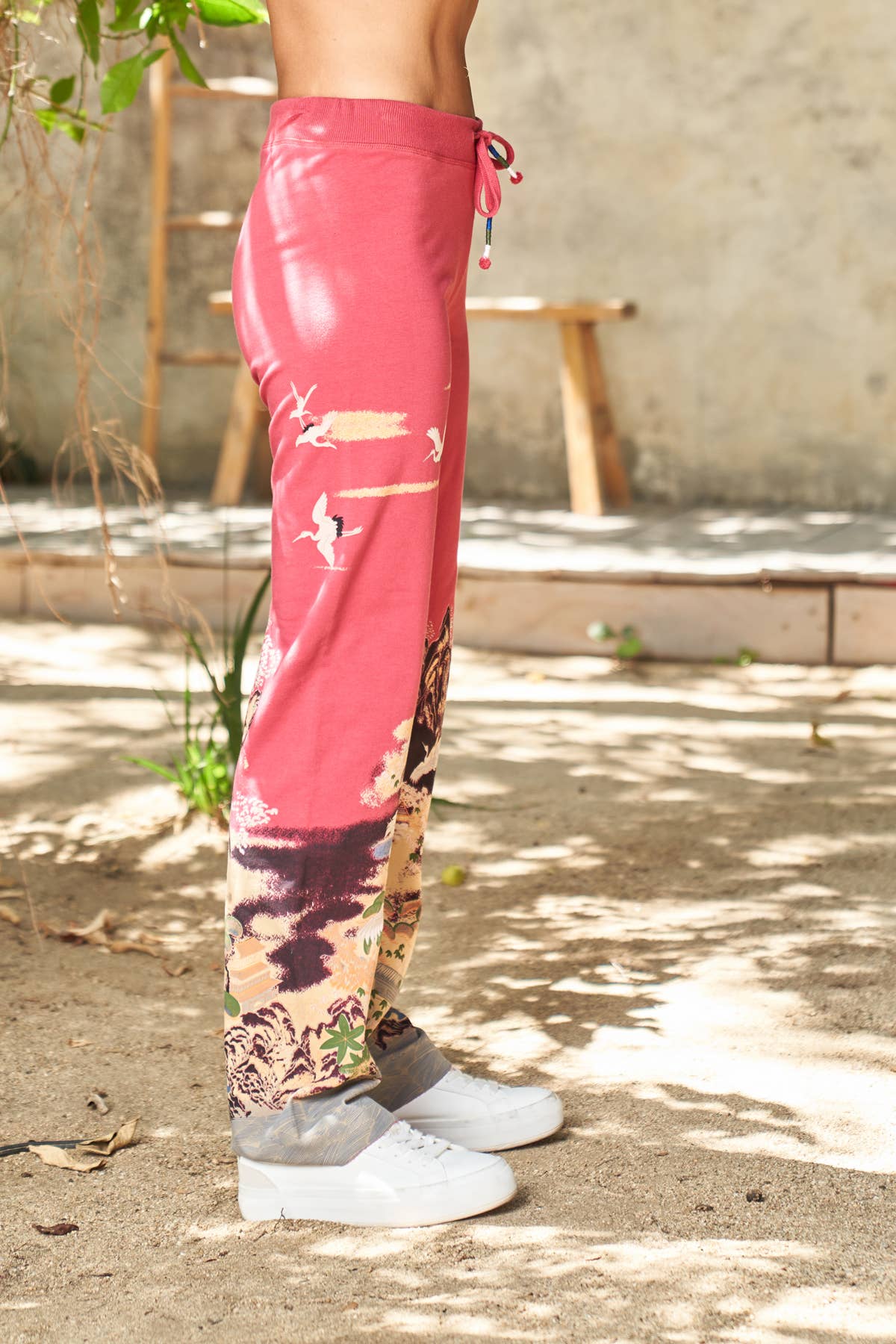 Paparazzi - Vendita all'ingrosso Pantalone - Donna - Pantaloni da salotto con stampa gru FT elasticizzati con orlo grezzo 4361-MCP18