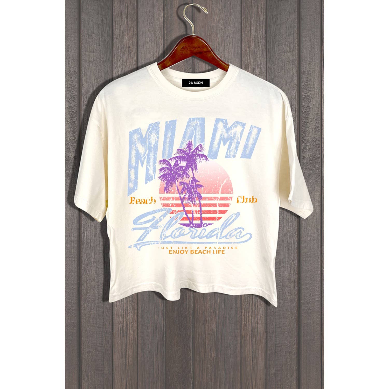 2&moon – wholesale Screen printed t-shirt – Women′s – MIAMI FLORIDA BEACH CLUB TEE2