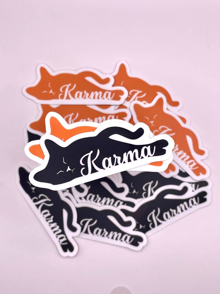 Karma is a Cat Sticker | Taylor Swift Sticker | Black or Ora for wholesale by HandsomePrintsDesignCo