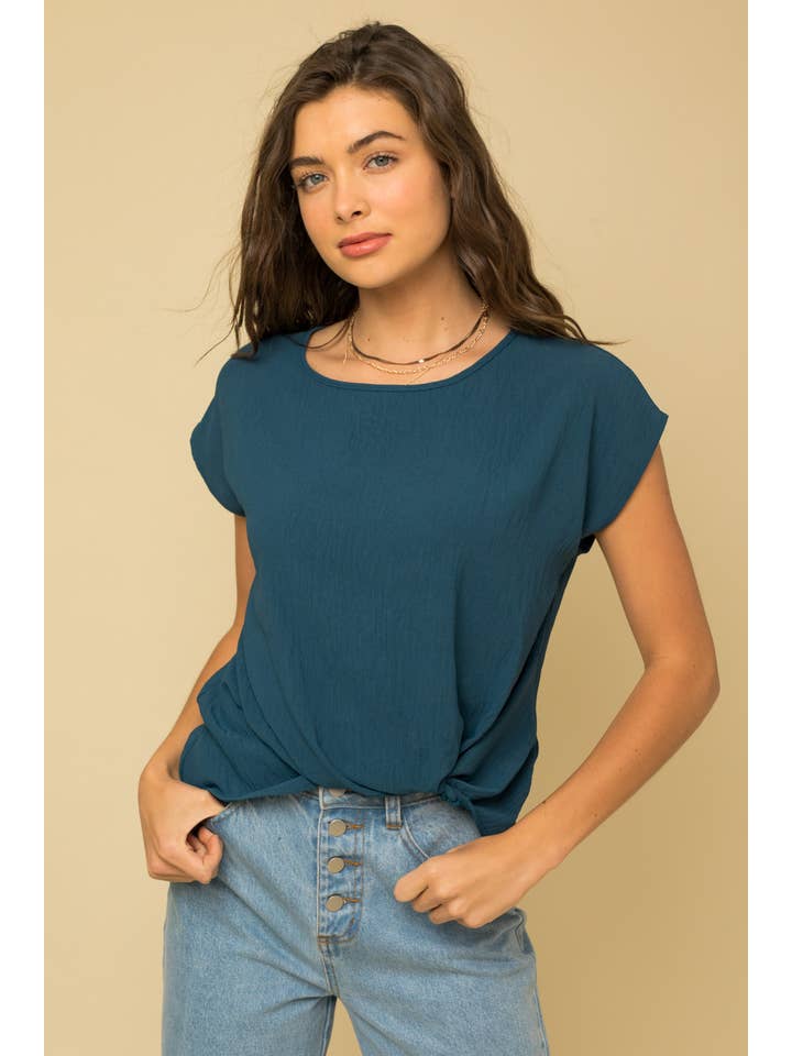 GILLI - Wholesale Blouse - Women's - SOLID WOVEN TEE WITH FRONT KNOT DETAIL24