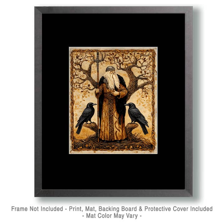 Mowbi - Wholesale Art Print - Rustic Nordic Folk Art - Odin the Norse God Wall Art Prints – 8″x10″ Artwork for 11″x14″ Frame