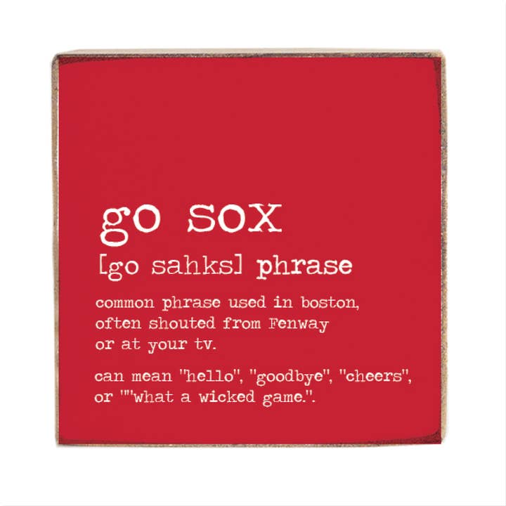 Go Sox Boston Phrase Square Block Sign for wholesale by Rustic Marlin