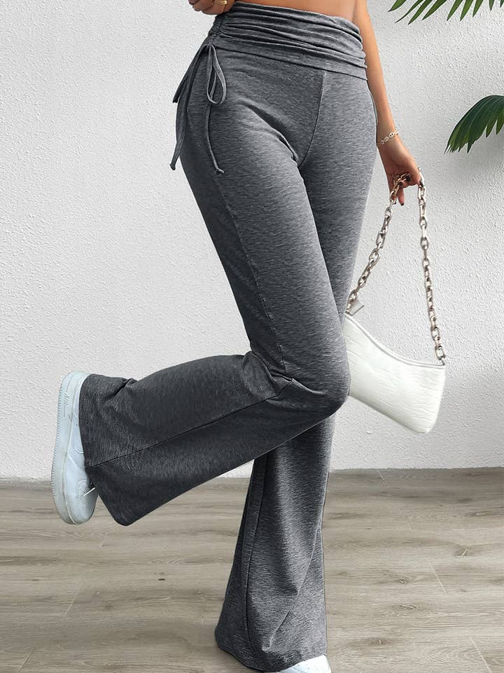 Casual High-Rise Slightly Flared Shirring Trousers for wholesale by Rosa Clothing