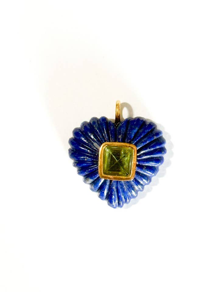 Handcarved Heart Lapis/Peridot Inlay Pendant for wholesale by Natnat Creations