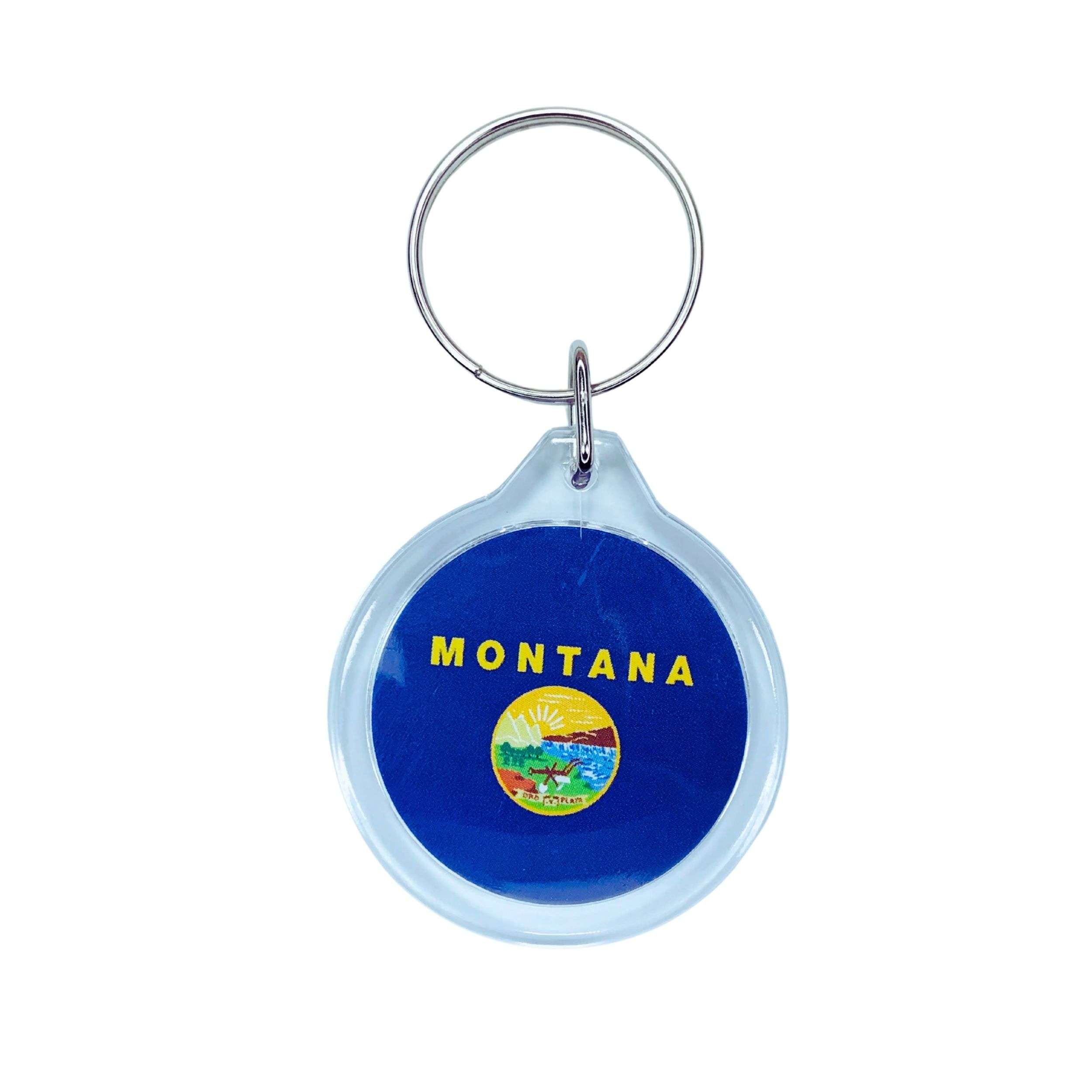 Astur Pins – wholesale Keychain – Unisex – Round Acrylic Keychain - Montana State Flag - USA0