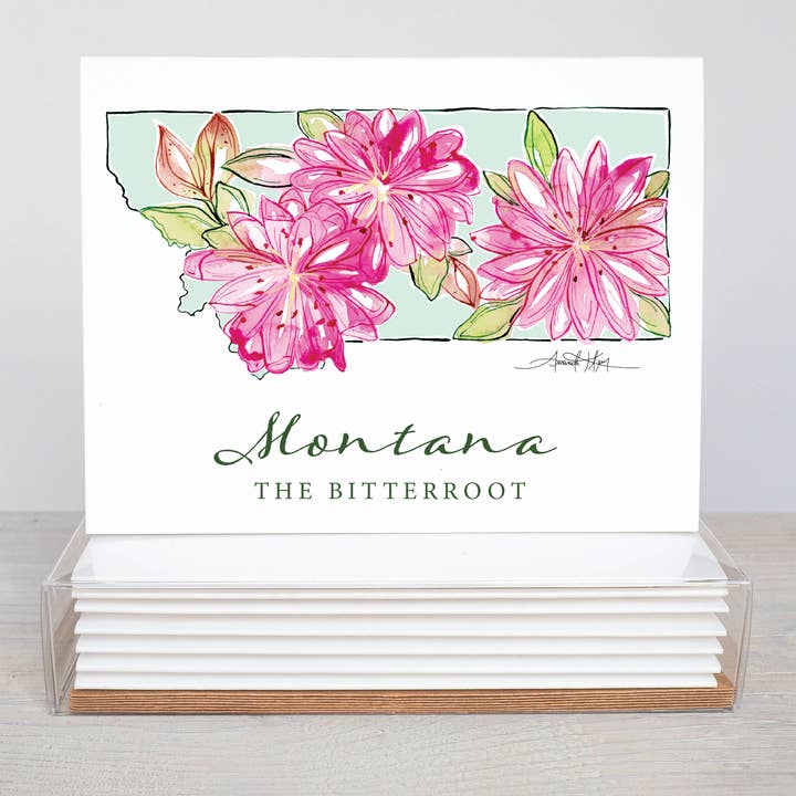 Juego de Tarjetas de Notas de la Flor del Estado de Montana Bitterroot para venta al por mayor de Amanda Klein Co.