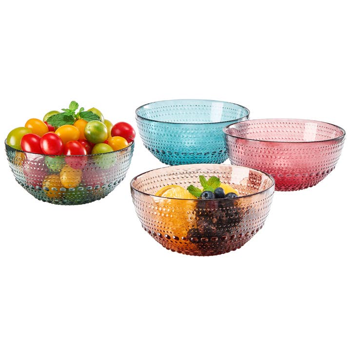 The Wine Savant / Khen Glassware - Wholesale Bowl - Glass Hobnail Colored Bowl | Set of 4 | Muted Colors 5.7"