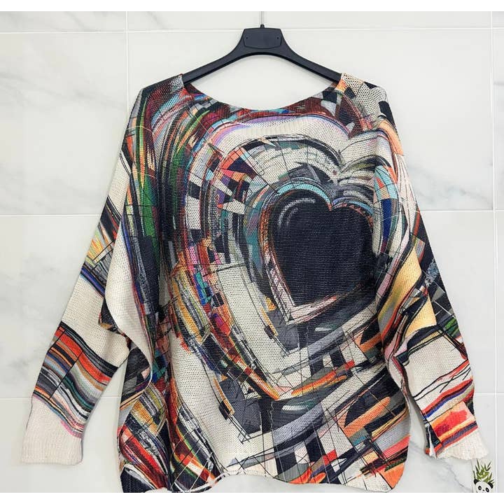 Suéter estampado de punto redondo con forma de corazón negro 288 LOOWIE para venta al por mayor de LOOWIE