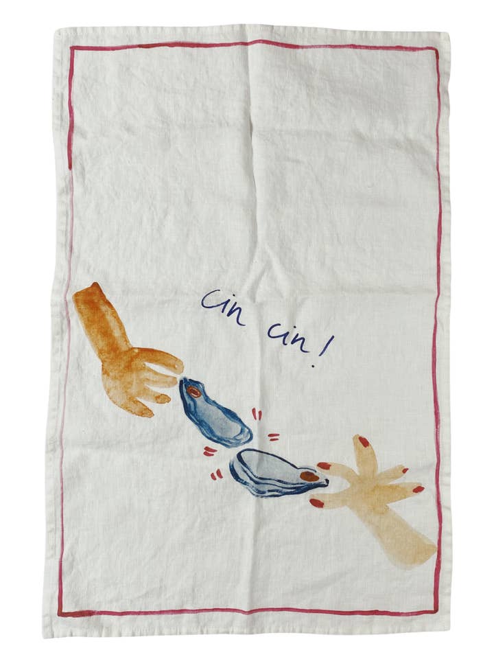 Cin Cin! Oyster Cheers - Linen Teatowel for wholesale by Dinette