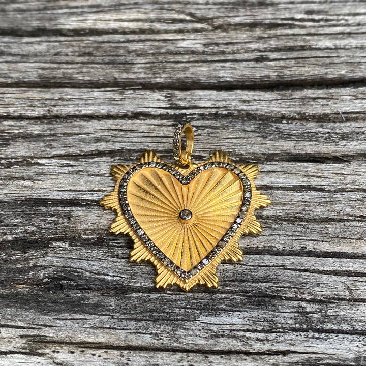 Coração Detalhado em Ouro e Prata com Pendente Pave Diamond Border por atacado de ILISSA MICHELE JEWELRY