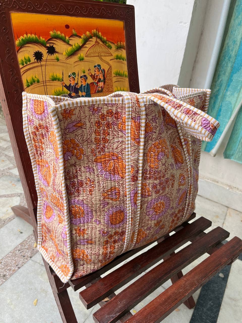 Bhawana Handicrafts - Wholesale Tote bag – Women's - Hand Block Printed Women Travel Bag Cotton Quilted Carry Bag4