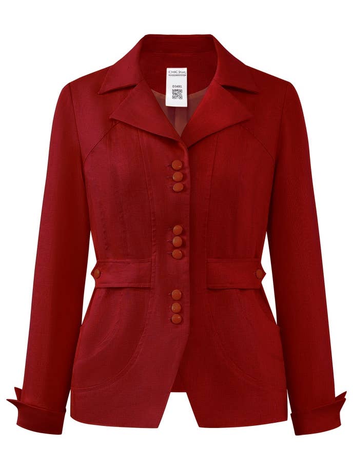 Chic Star Plus Size Linen Blazer Jacket In Red 042124 for wholesale by CHIC STAR
