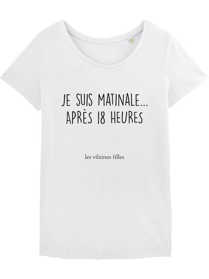 Rundhalsad t-shirt Jag är morgonpigg efter 18 ekologisk för wholesale av Les Vilaines Filles