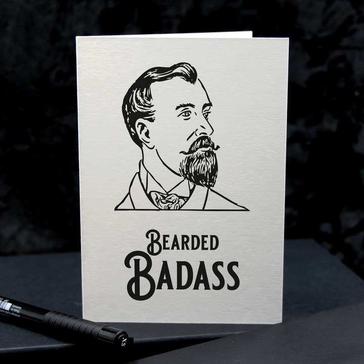 Bearded Badass Vintage Victorian Greetings Card for engroshandel hos The Gothic Stationery Company