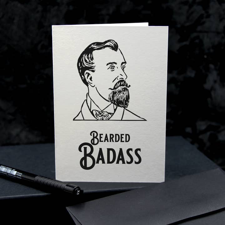 Carte de vœux victorienne vintage badass barbu pour la vente par The Gothic Stationery Company