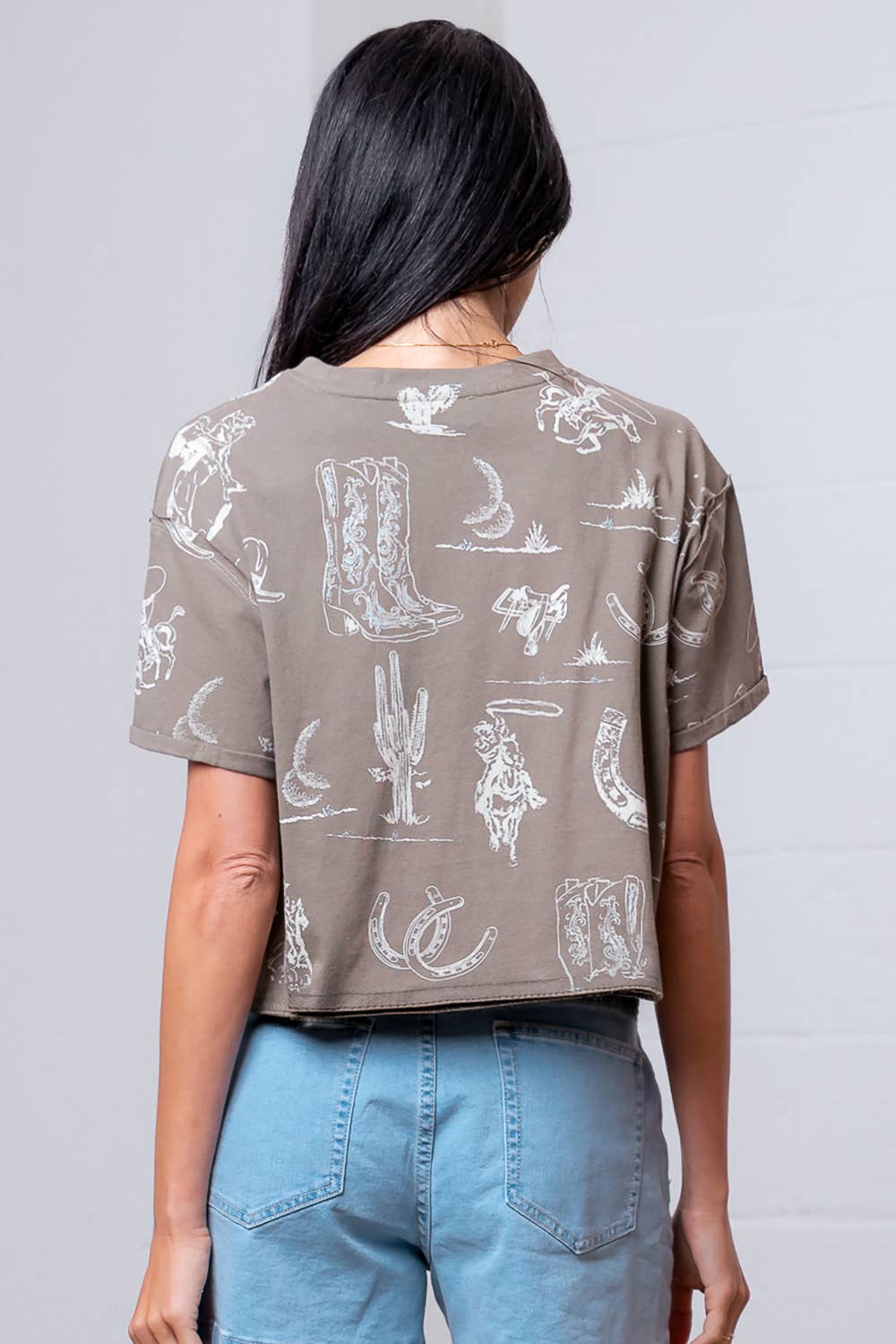 Taelynn - Wholesale T-Shirt - Women's - HT28781T-WESTERN PRINTED SHORT SLV ROUND NECK T-SHIRT20