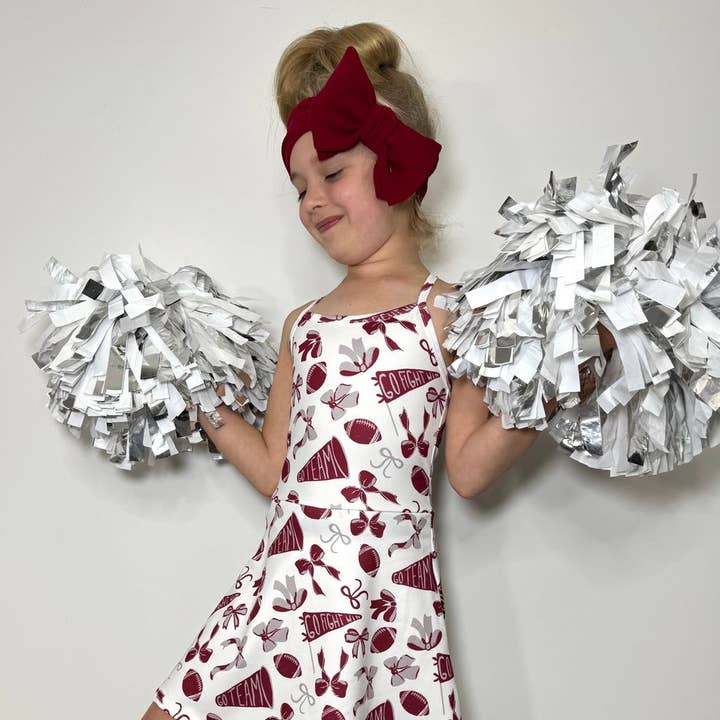 Go Team-Burgundy Girls Athletic Dress Football for wholesale by Clover Cottage