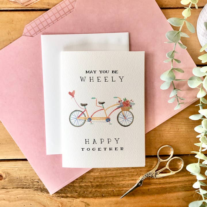 kenziecards - Wholesale Love card - Wedding – “Wheely Happy Together” PunnyTandem Bike Card