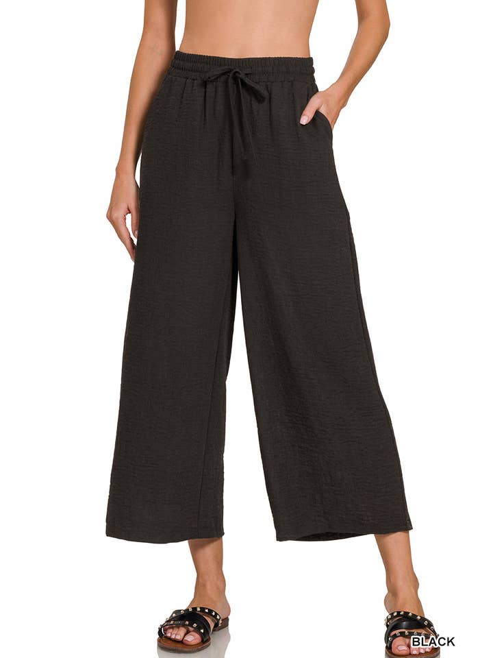 42POPS - Wholesale Pants - Women's - ,..SI-25831 Drawstring Elasticband Waist Wide Pants W/ Pockets