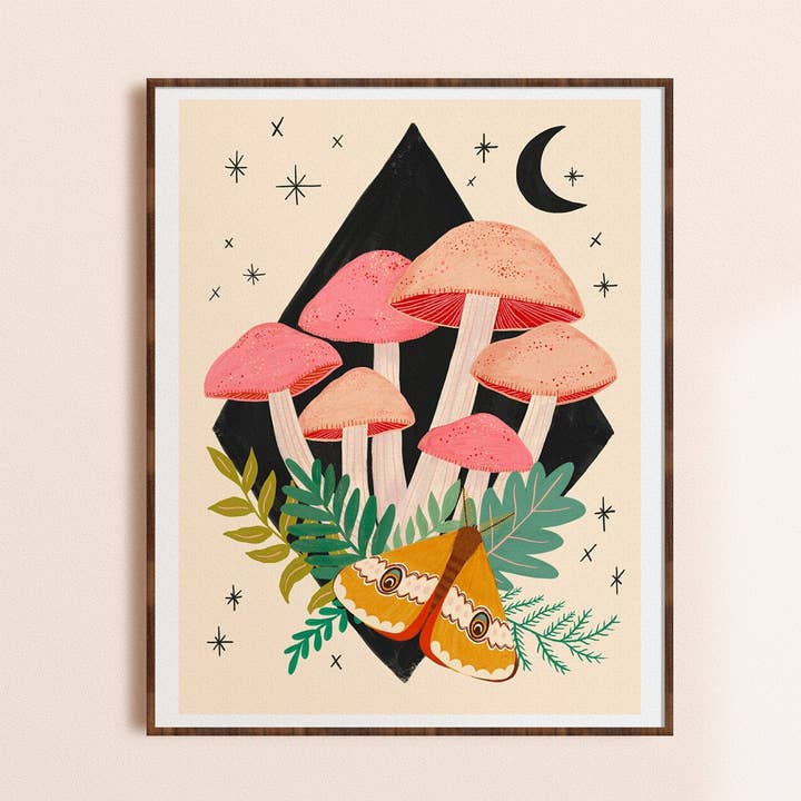 Midnight Mushrooms - Art Print for wholesale by Dream Folk Studio