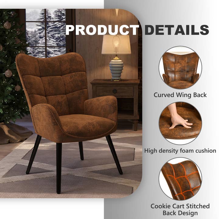HOMYCASA DESIGN INC - Wholesale Chair - Modern Tufted Accent Chair with Suede Finish in Brown6