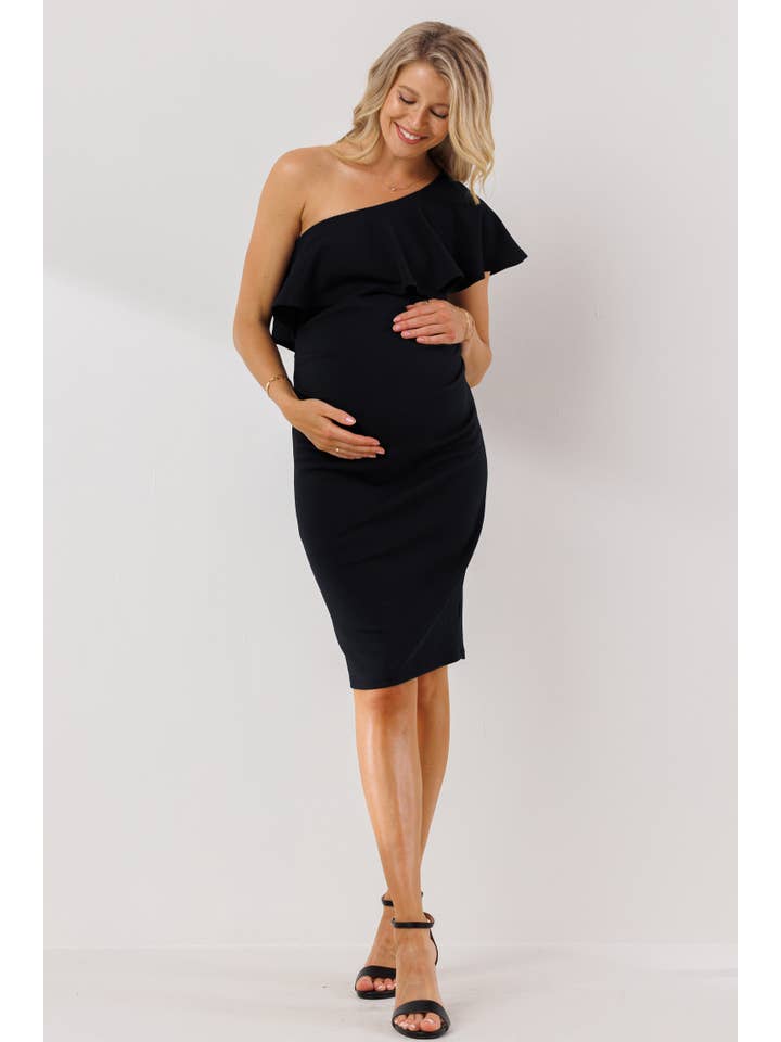 Hello Miz - Wholesale Dress - Maternity - Ruffled One Shoulder Maternity Bodycon Dress