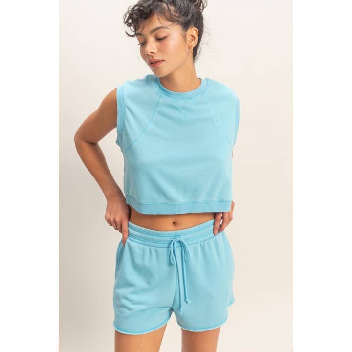 Burnout French Terry Sleeveless Top & Shorts Set for wholesale by Double Zero