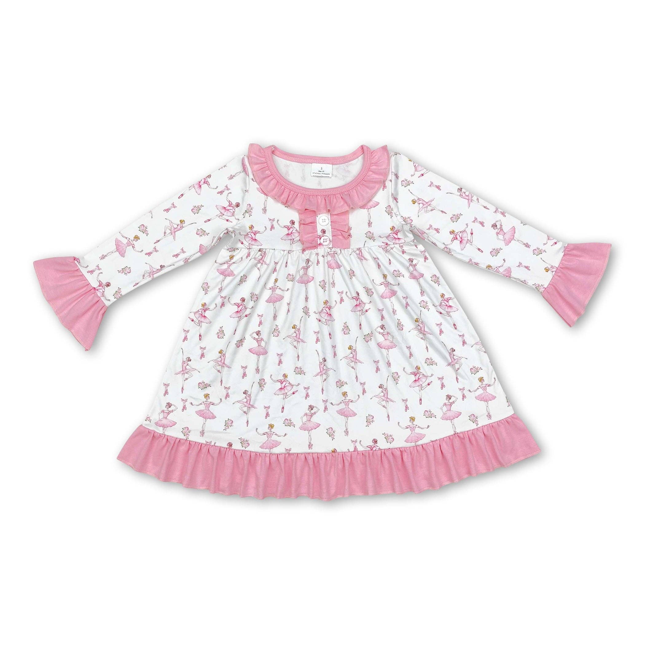 Yawoo Garments - Wholesale Nightdress - Kids - Long sleeves pink ruffle dance girls night dress0