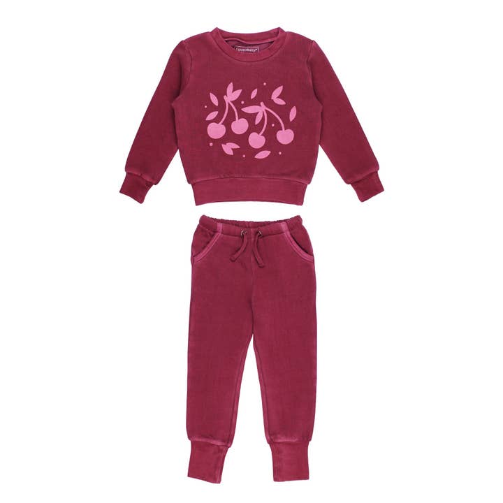 Sugarplum Cherries | Kids' Organic Cozy Graphic Sweatshirt & Jogger Set for wholesale by L'ovedbaby