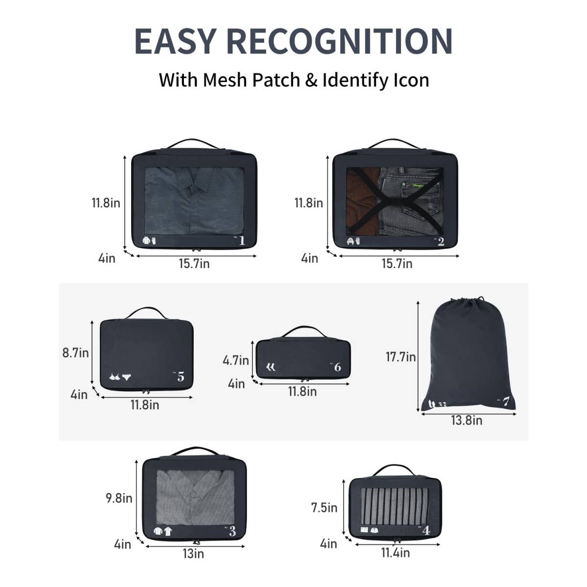 wandf – wholesale Packningskub – 7-delat set tåliga resväskorganisatörer med packpåsar28