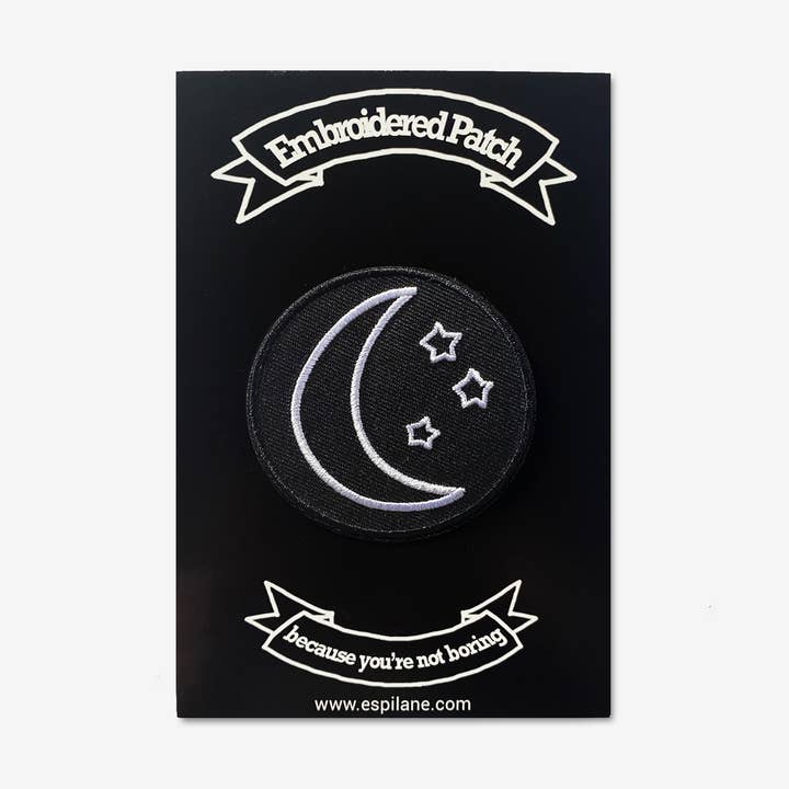 Iron-On Crescent Moon Celestial Embroidered Patch for wholesale by Espi Lane